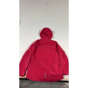 ASICS Womens Red Hooded Windbreaker Jacket Reflective Athletic Rain Coat Medium